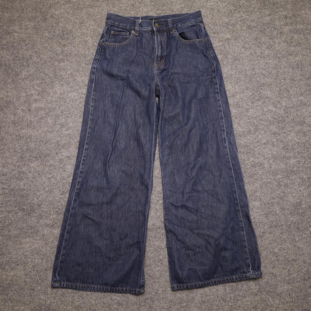 Uniqlo Wide Leg Jeans Womens 23 Dark Wash Blue High Rise Relaxed Fit Denim